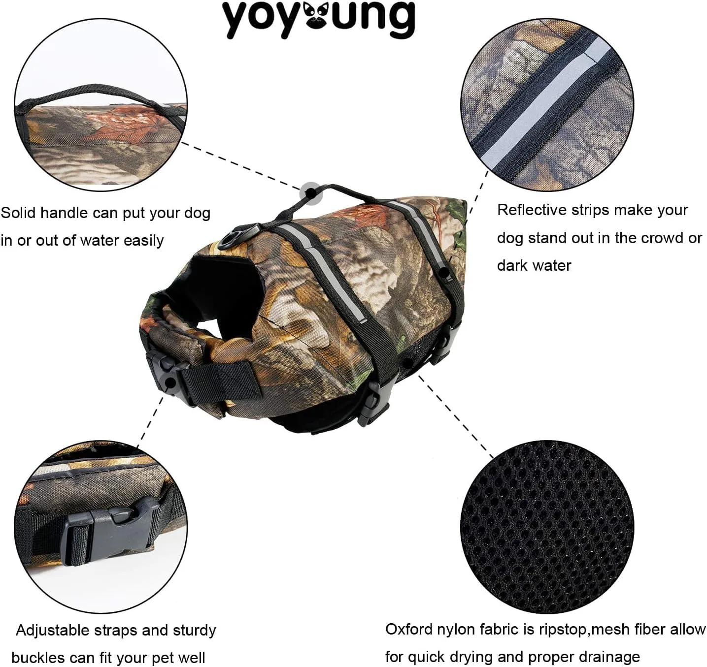 Camo Pet Life Preserver Jacket,Camouflage Dog Life Vest with Adjustable Buckles,Dog Safety Life Coat for Swimming, Boating, Hunting | (XS, S, M, L, XL)  (Camo Dog, XX-Large)
