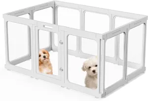 Clear Acrylic Dog Playpen with Door, for Puppy Cat Rabbit Transparent Pet Pen, Dog Playpen Indoor, Dog Fence, Easy Assemble & Cleaning Dog Pen for Small & Medium Dogs (23.6 Height, 10PCS)