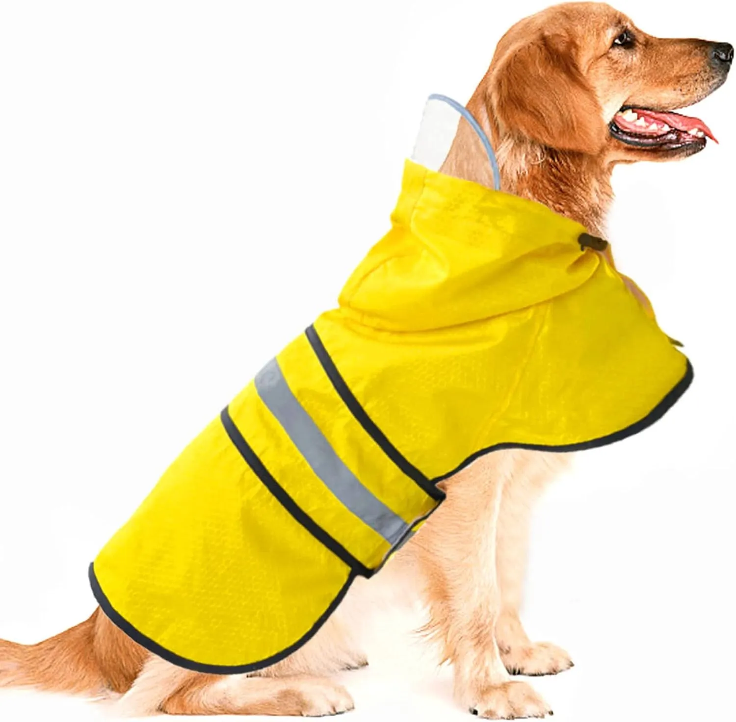 Dog Raincoat Waterproof Reflective Slicker - Lightweight Breathable Hooded Poncho Rain Coat Jacket with Adjustable Belly Strap and Leash Hole for Small Medium Large Dogs (X-Large, Yellow)
