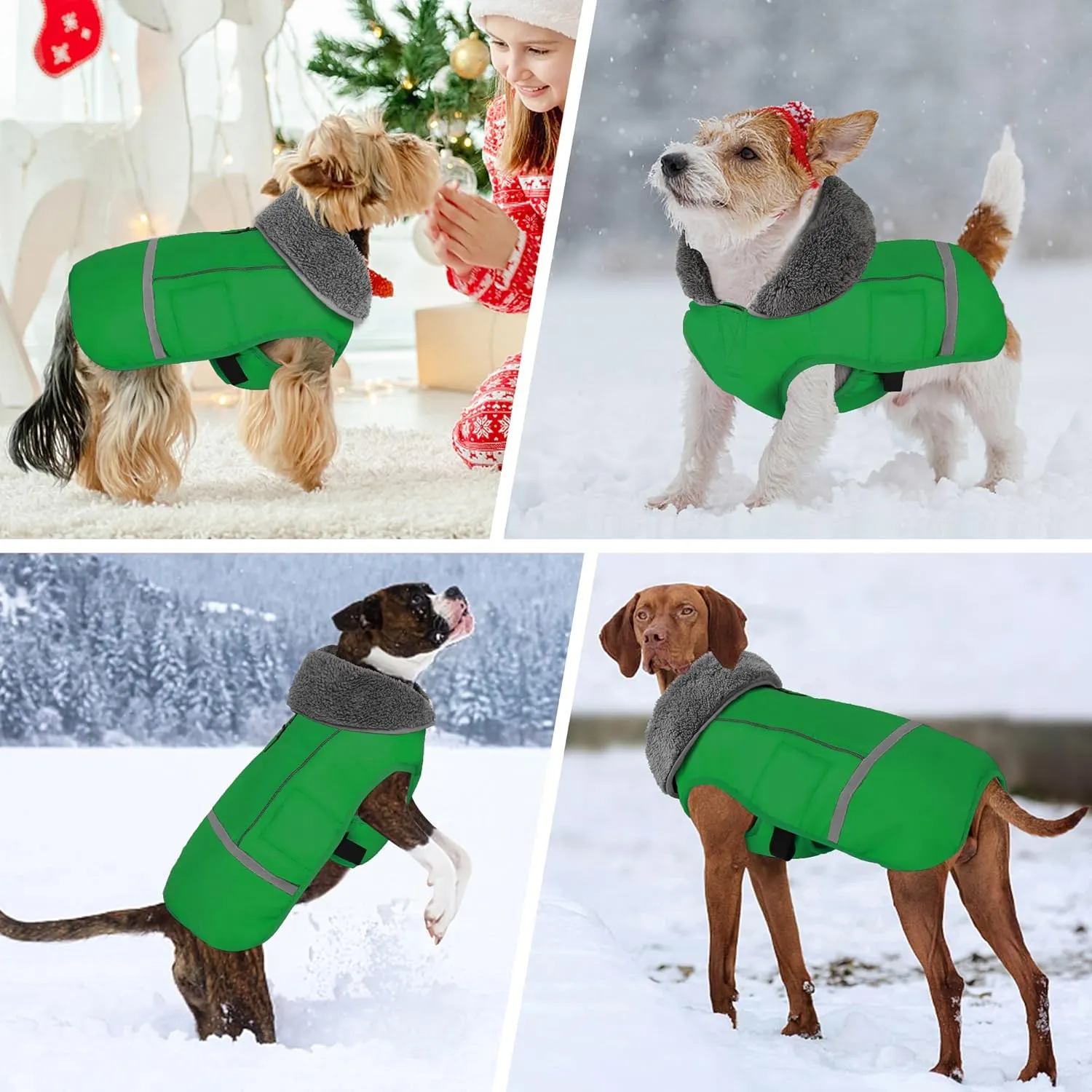 Dogcheer Winter Coat, Waterproof Jacket Adjustable With Buckle, Reflective Snow Jacket Soft Cozy Fleece Vest Sweater for Small Medium Large Dogs - Green XL