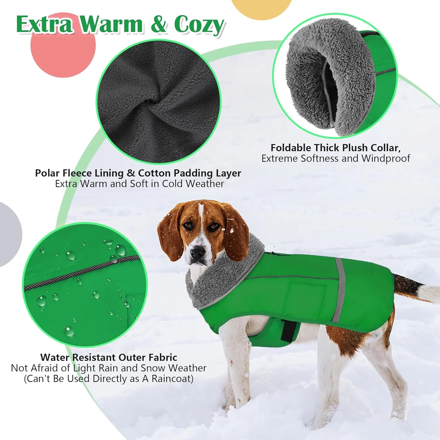 Dogcheer Winter Coat, Waterproof Jacket Adjustable With Buckle, Reflective Snow Jacket Soft Cozy Fleece Vest Sweater for Small Medium Large Dogs - Green XL