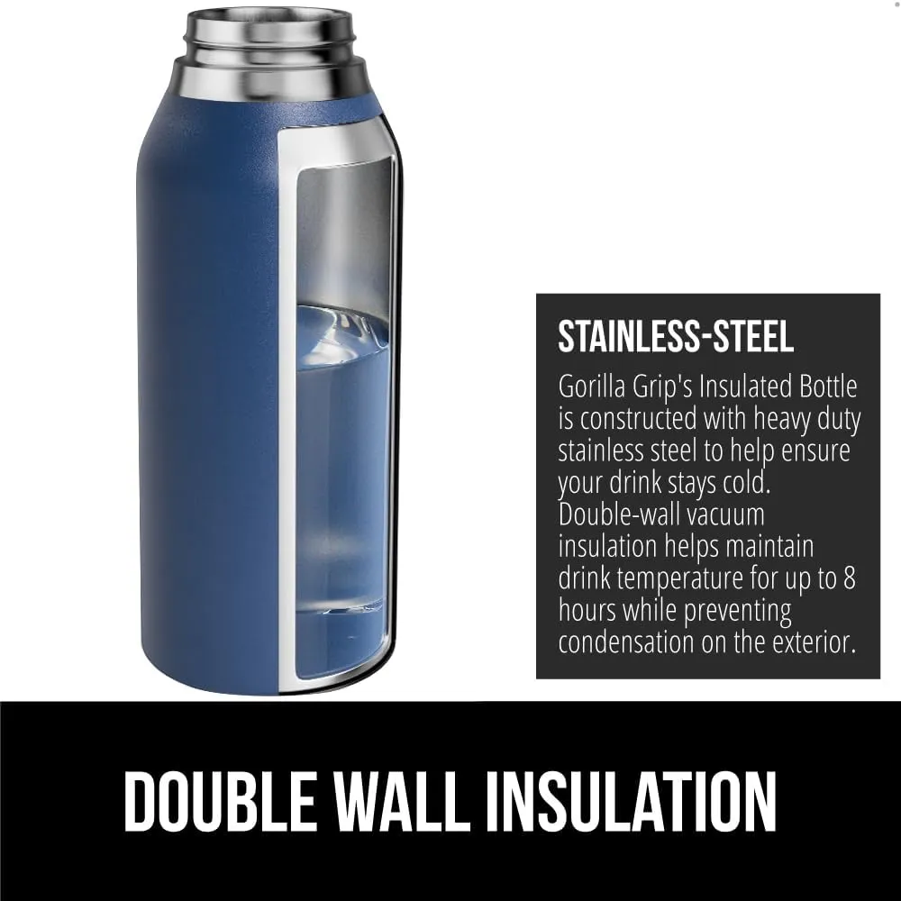 GORILLA GRIP Insulated Stainless Steel Water Bottle with Straw, 32 oz, Leak Proof BPA-Free Reusable Travel Bottles for Sports, School, Keep Drinks Cold, Dent Resistant Tumbler, Dishwasher Safe, Navy