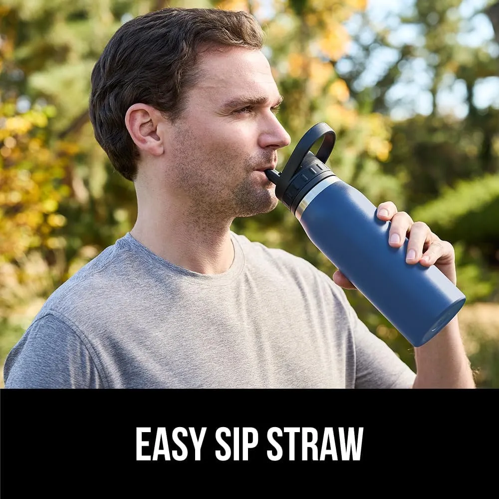 GORILLA GRIP Insulated Stainless Steel Water Bottle with Straw, 32 oz, Leak Proof BPA-Free Reusable Travel Bottles for Sports, School, Keep Drinks Cold, Dent Resistant Tumbler, Dishwasher Safe, Navy
