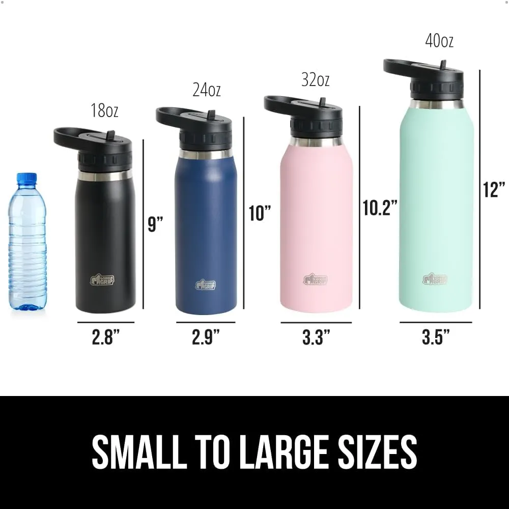 GORILLA GRIP Insulated Stainless Steel Water Bottle with Straw, Leak Proof BPA-Free Reusable Travel Bottles for Sports, School, Keep Drinks Cold, Dent Resistant Tumbler, Dishwasher Safe, 24 oz, White