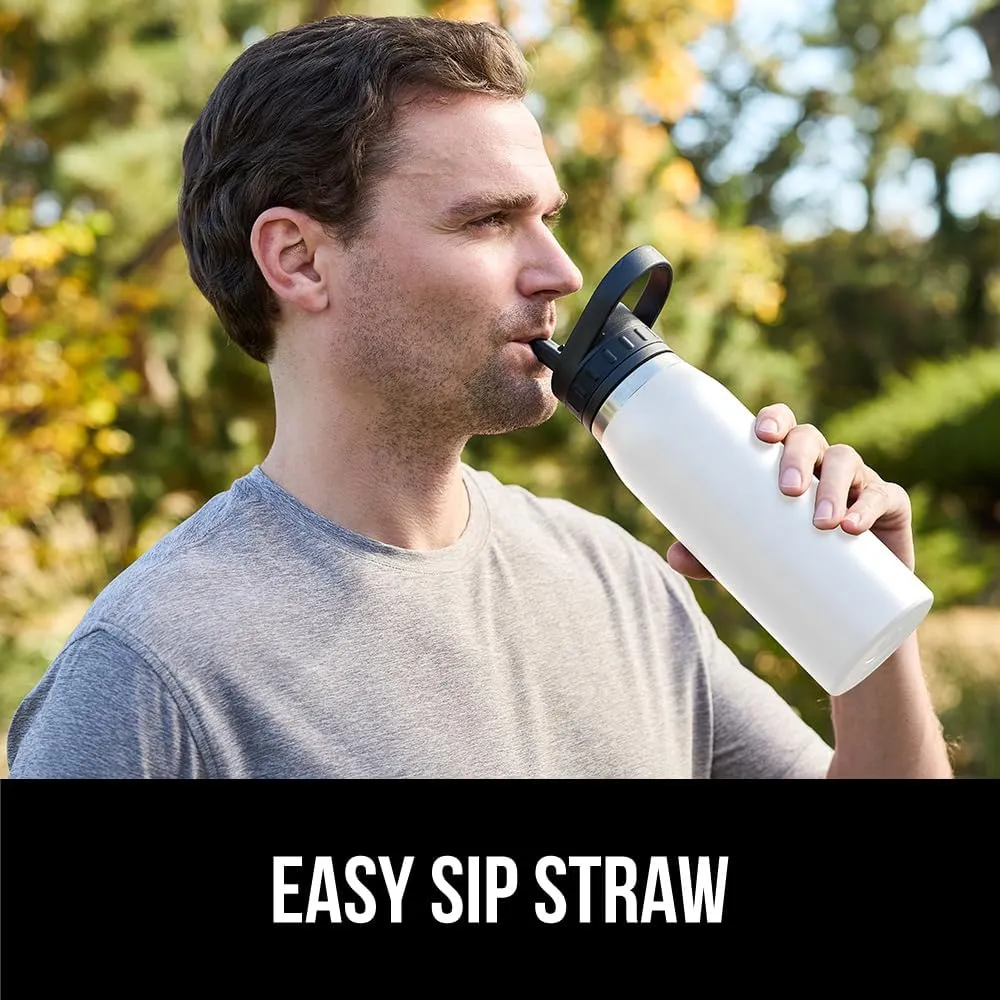 GORILLA GRIP Insulated Stainless Steel Water Bottle with Straw, Leak Proof BPA-Free Reusable Travel Bottles for Sports, School, Keep Drinks Cold, Dent Resistant Tumbler, Dishwasher Safe, 24 oz, White