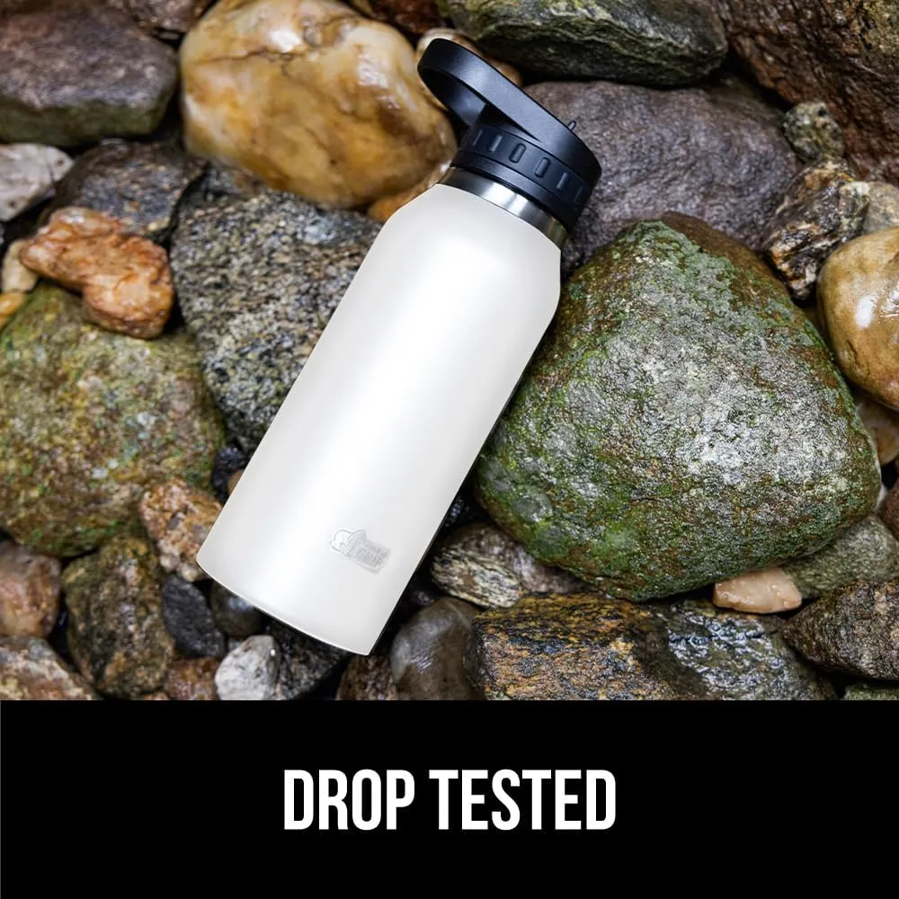 GORILLA GRIP Insulated Stainless Steel Water Bottle with Straw, Leak Proof BPA-Free Reusable Travel Bottles for Sports, School, Keep Drinks Cold, Dent Resistant Tumbler, Dishwasher Safe, 24 oz, White
