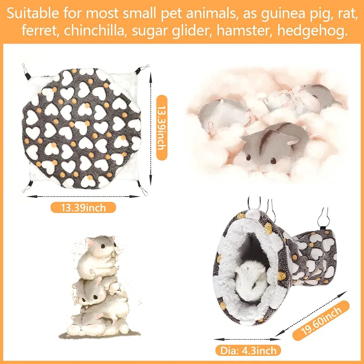 Guinea Pig Ferret Rat Hammock Toy Small Animal Cage Accessories Hideout Tunnel & Bunkbed Hammock for Rat Ferret Guinea Pig Hamster Sugar Glider Chinchilla (Star-Brown)