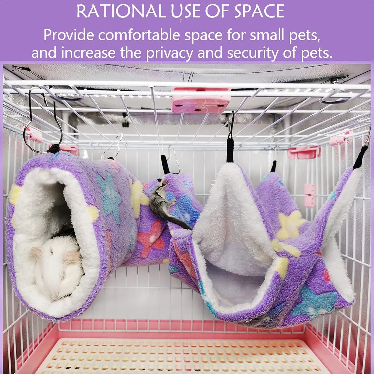 Guinea Pig Ferret Rat Hammock Toy Small Animal Cage Accessories Hideout Tunnel & Bunkbed Hammock for Rat Ferret Guinea Pig Hamster Sugar Glider Chinchilla