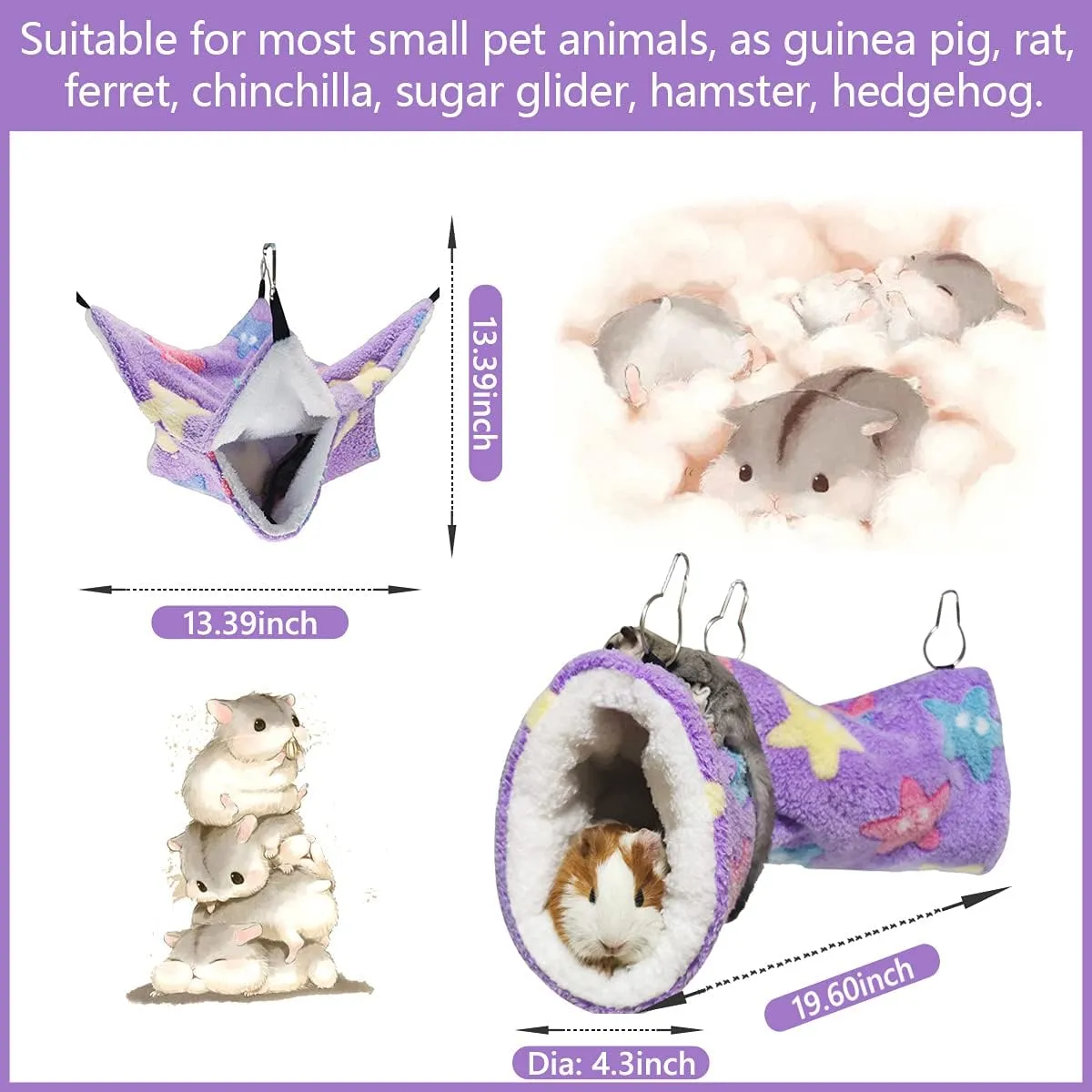 Guinea Pig Ferret Rat Hammock Toy Small Animal Cage Accessories Hideout Tunnel & Bunkbed Hammock for Rat Ferret Guinea Pig Hamster Sugar Glider Chinchilla