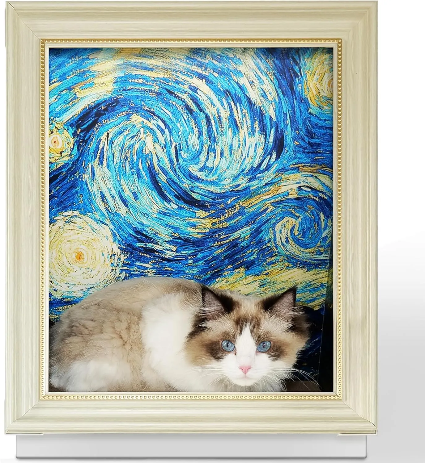 Painting Cat Scratcher for Indoor Cat Scratching Board Pad, W/Horizontal CartBoard Cat Scratcher Bed House Half-Surround Design W/Catnip (The Star Night, Medium - Large)