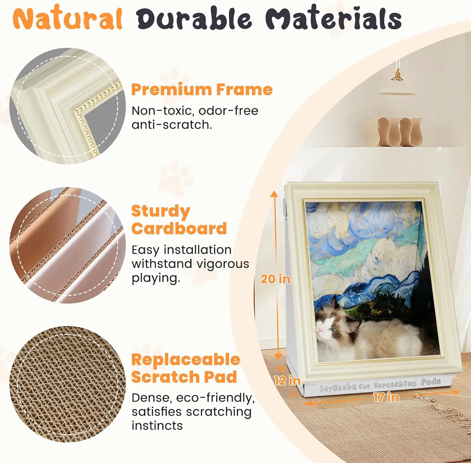 Painting Cat Scratcher for Indoor Cat Scratching Board Pad, W/Horizontal CartBoard Cat Scratcher Bed House Half-Surround Design W/Catnip (The Star Night, Medium - Large)