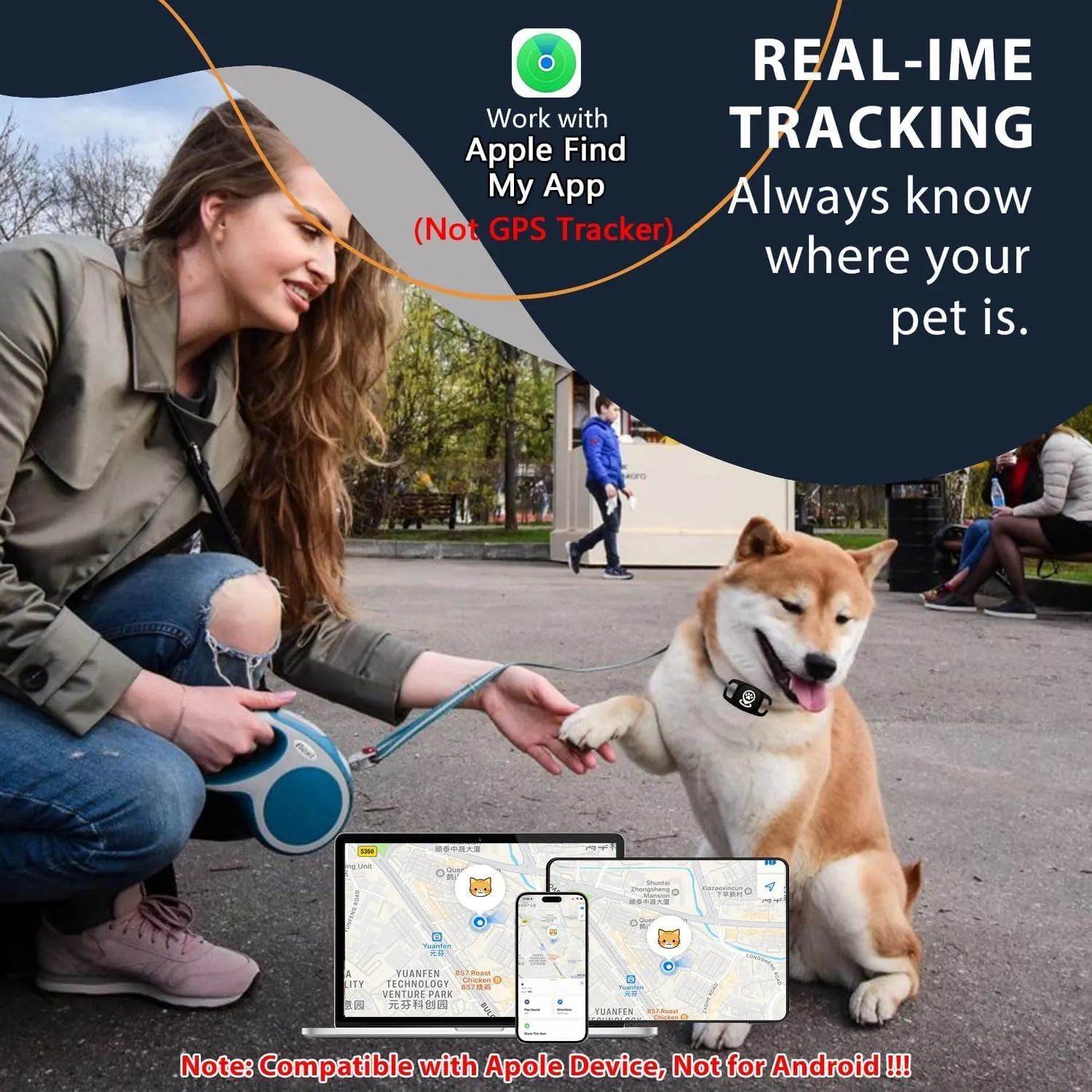 Pet Tracker for Dog Tracker Smart Pet Location Tracker with Holder, Smart Item Finder, MFi Certificated, Dog Tracking Device, No Monthly Fee, Works with Find My (iOS Only), Black