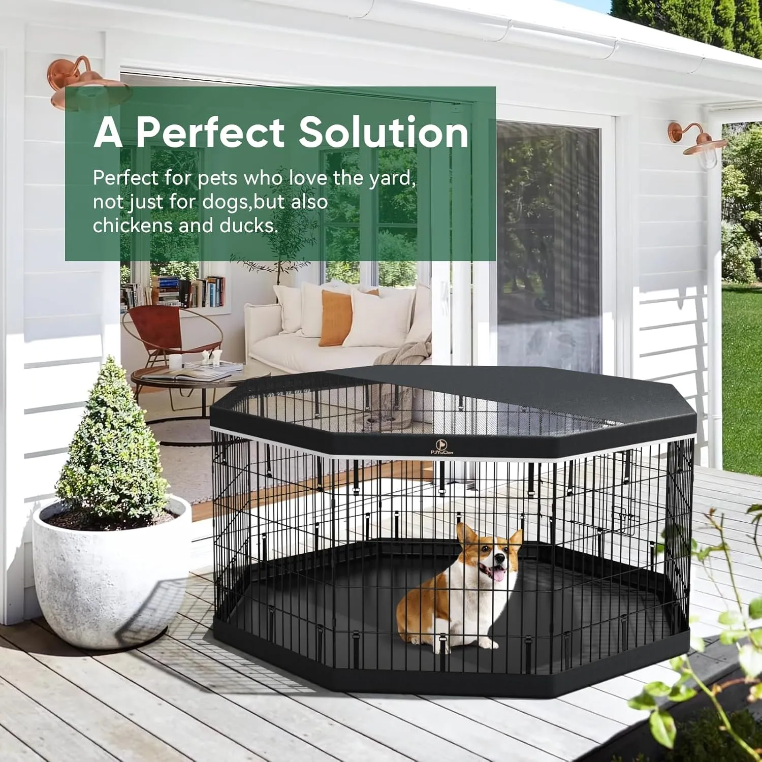 PJYuCien Dog Playpen, 8 Panels 30H Dog Pens Indoor with Bottom Pad and Top Cover, Metal Foldable Pet Puppy Exercise Fence Crate Kennel, Better for Small Animals,Black