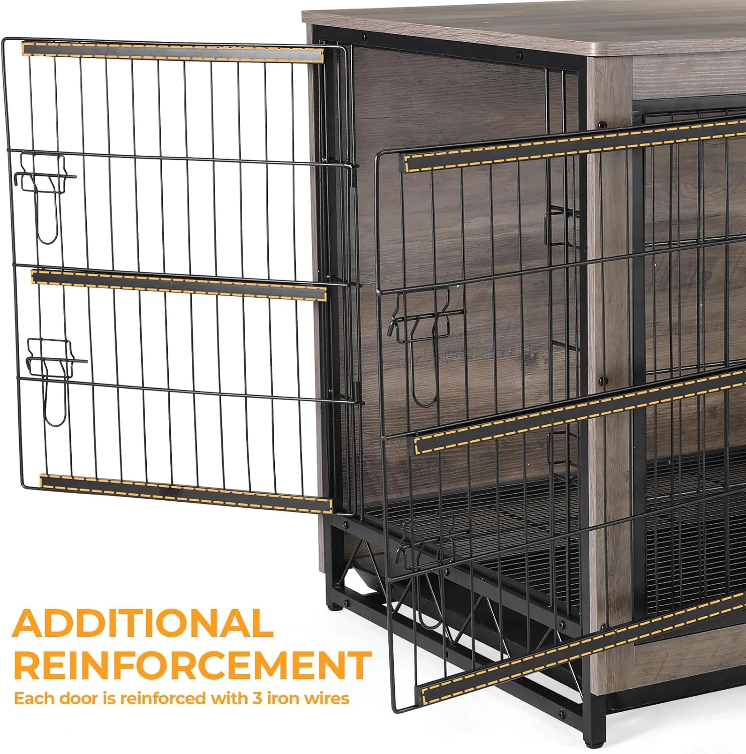 TLSUNNY Dog Crate Furniture, Wooden Side End Table, Modern Dog Kennel with Double Doors, Heavy-Duty Dog Cage with Pull-Out Removable Tray, Indoor Medium/Large Pet (Greige, 44.1"L x 29.5"W x 32.3"H)