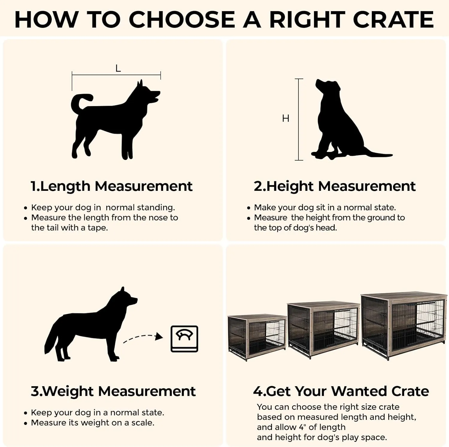 TLSUNNY Dog Crate Furniture, Wooden Side End Table, Modern Dog Kennel with Double Doors, Heavy-Duty Dog Cage with Pull-Out Removable Tray, Indoor Medium/Large Pet (Greige, 44.1"L x 29.5"W x 32.3"H)